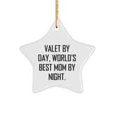 Valet Gifts from Mom, World's Best Star Ornament for Christmas - 'By Day, World's Best Mom By Night.' - Image 1